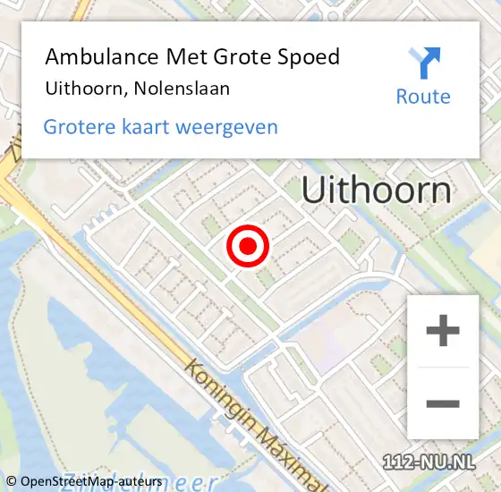 Locatie op kaart van de 112 melding: Ambulance Met Grote Spoed Naar Uithoorn, Nolenslaan op 7 februari 2022 14:32