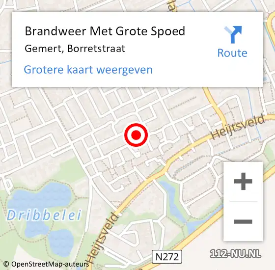 Locatie op kaart van de 112 melding: Brandweer Met Grote Spoed Naar Gemert, Borretstraat op 7 februari 2022 14:36