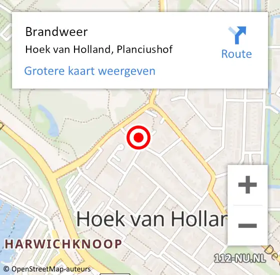 Locatie op kaart van de 112 melding: Brandweer Hoek van Holland, Planciushof op 7 februari 2022 15:11