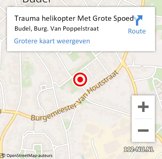 Locatie op kaart van de 112 melding: Trauma helikopter Met Grote Spoed Naar Budel, Burg. Van Poppelstraat op 7 februari 2022 15:12