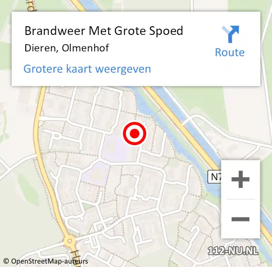 Locatie op kaart van de 112 melding: Brandweer Met Grote Spoed Naar Dieren, Olmenhof op 7 februari 2022 15:32