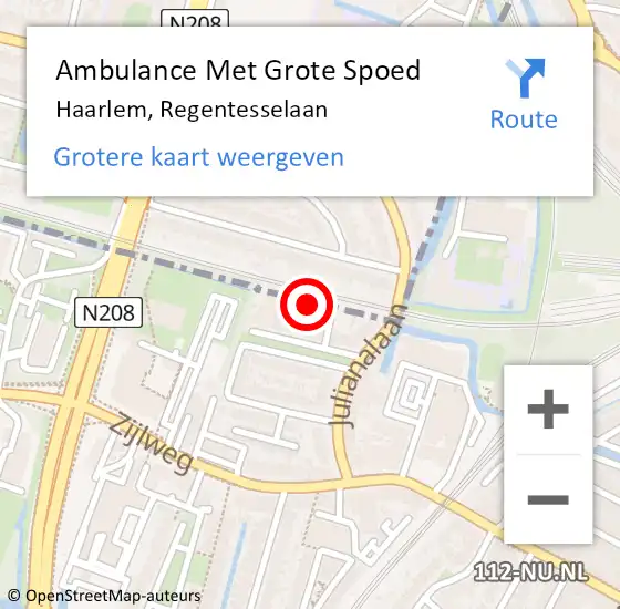 Locatie op kaart van de 112 melding: Ambulance Met Grote Spoed Naar Haarlem, Regentesselaan op 7 februari 2022 15:36