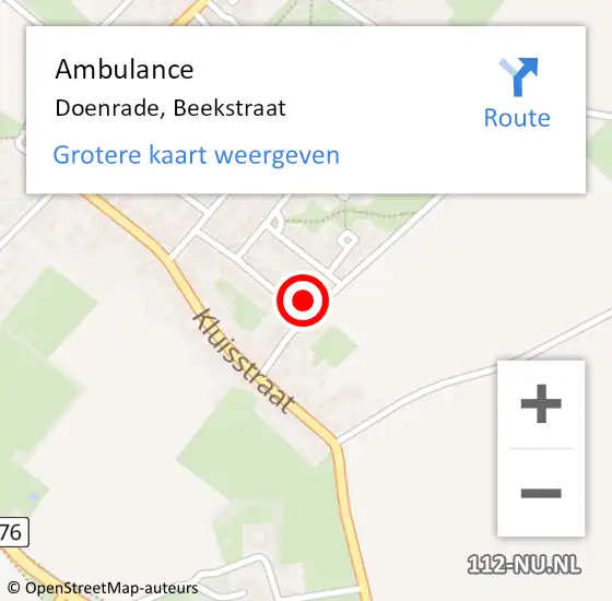 Locatie op kaart van de 112 melding: Ambulance Doenrade, Beekstraat op 7 juli 2014 16:14