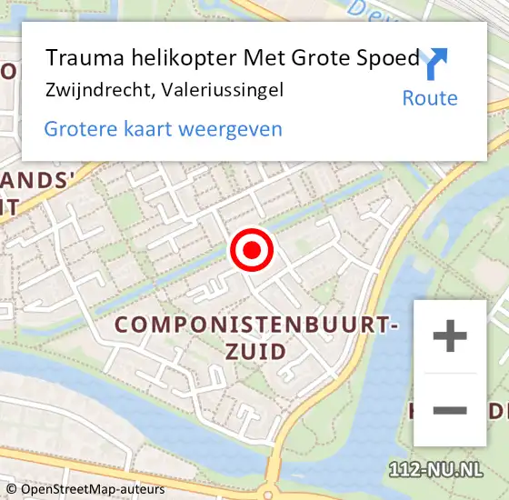 Locatie op kaart van de 112 melding: Trauma helikopter Met Grote Spoed Naar Zwijndrecht, Valeriussingel op 7 februari 2022 16:07