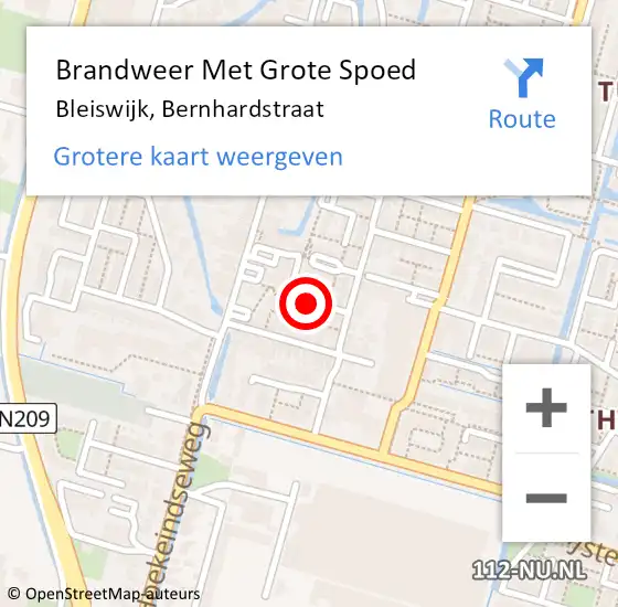 Locatie op kaart van de 112 melding: Brandweer Met Grote Spoed Naar Bleiswijk, Bernhardstraat op 7 februari 2022 16:07