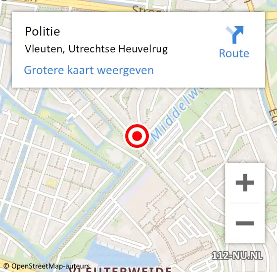 Locatie op kaart van de 112 melding: Politie Vleuten, Utrechtse Heuvelrug op 7 februari 2022 17:06