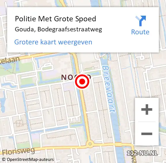 Locatie op kaart van de 112 melding: Politie Met Grote Spoed Naar Gouda, Bodegraafsestraatweg op 7 februari 2022 17:13