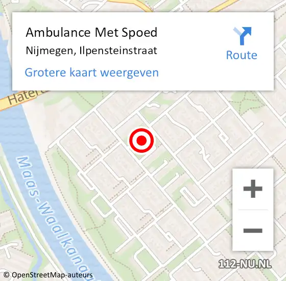 Locatie op kaart van de 112 melding: Ambulance Met Spoed Naar Nijmegen, Ilpensteinstraat op 7 februari 2022 17:13