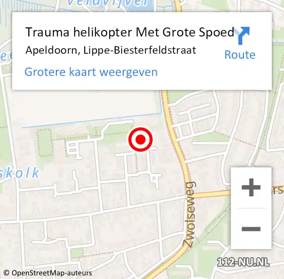 Locatie op kaart van de 112 melding: Trauma helikopter Met Grote Spoed Naar Apeldoorn, Lippe-Biesterfeldstraat op 7 februari 2022 17:39