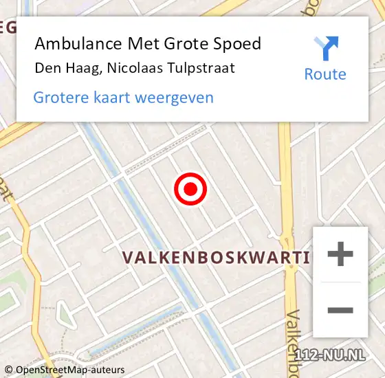 Locatie op kaart van de 112 melding: Ambulance Met Grote Spoed Naar Den Haag, Nicolaas Tulpstraat op 7 februari 2022 17:56