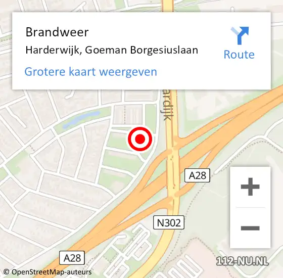 Locatie op kaart van de 112 melding: Brandweer Harderwijk, Goeman Borgesiuslaan op 7 februari 2022 18:08