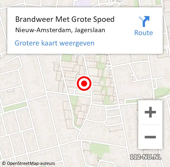 Locatie op kaart van de 112 melding: Brandweer Met Grote Spoed Naar Nieuw-Amsterdam, Jagerslaan op 7 februari 2022 18:09