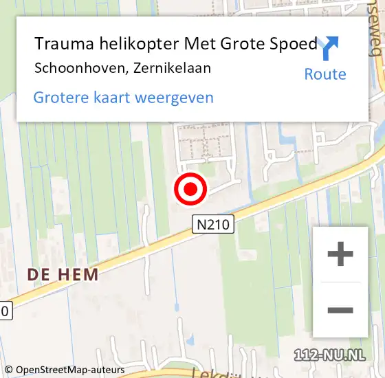 Locatie op kaart van de 112 melding: Trauma helikopter Met Grote Spoed Naar Schoonhoven, Zernikelaan op 7 februari 2022 18:29