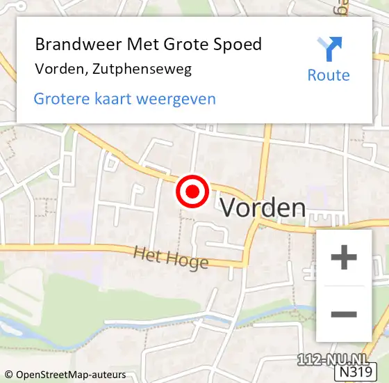 Locatie op kaart van de 112 melding: Brandweer Met Grote Spoed Naar Vorden, Zutphenseweg op 7 februari 2022 18:34