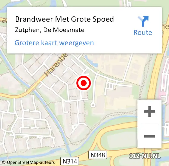 Locatie op kaart van de 112 melding: Brandweer Met Grote Spoed Naar Zutphen, De Moesmate op 7 februari 2022 18:35