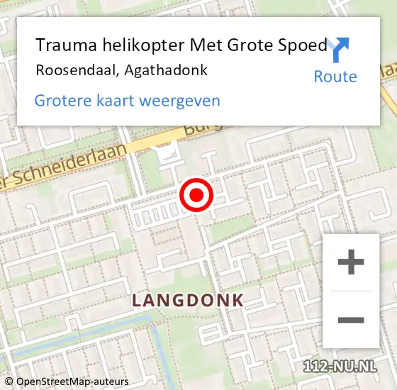 Locatie op kaart van de 112 melding: Trauma helikopter Met Grote Spoed Naar Roosendaal, Agathadonk op 7 februari 2022 18:56