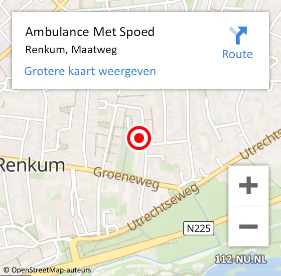 Locatie op kaart van de 112 melding: Ambulance Met Spoed Naar Renkum, Maatweg op 7 februari 2022 18:59