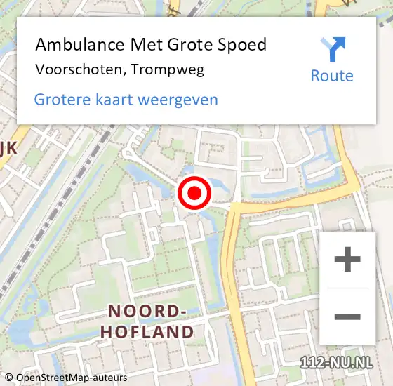 Locatie op kaart van de 112 melding: Ambulance Met Grote Spoed Naar Voorschoten, Trompweg op 7 februari 2022 19:01