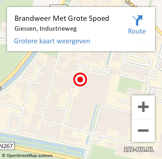 Locatie op kaart van de 112 melding: Brandweer Met Grote Spoed Naar Giessen, Industrieweg op 7 februari 2022 19:49