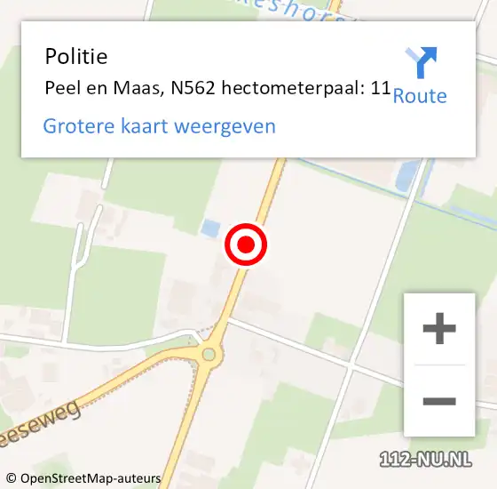 Locatie op kaart van de 112 melding: Politie Peel en Maas, N562 hectometerpaal: 11 op 7 februari 2022 19:49