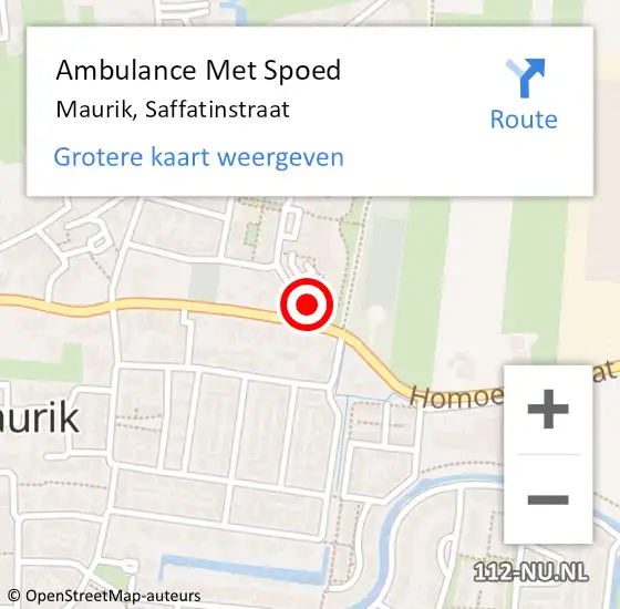 Locatie op kaart van de 112 melding: Ambulance Met Spoed Naar Maurik, Saffatinstraat op 7 juli 2014 16:36