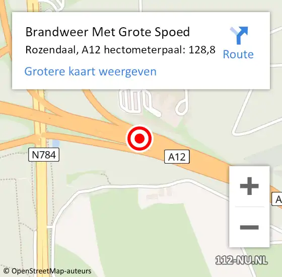 Locatie op kaart van de 112 melding: Brandweer Met Grote Spoed Naar Rozendaal, A12 hectometerpaal: 128,8 op 7 februari 2022 19:59