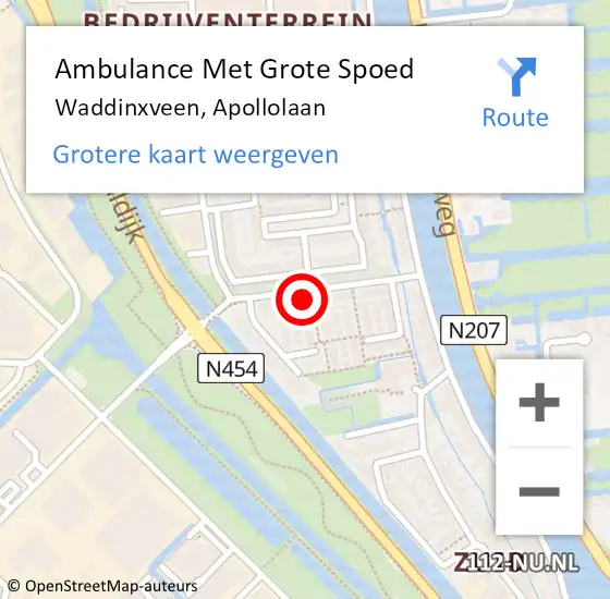 Locatie op kaart van de 112 melding: Ambulance Met Grote Spoed Naar Waddinxveen, Apollolaan op 7 februari 2022 20:07