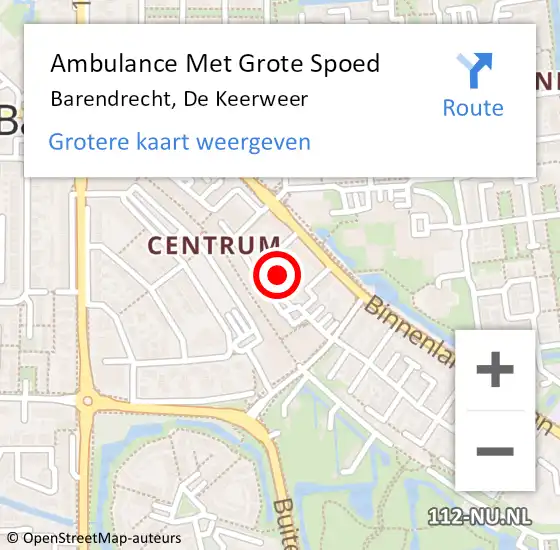 Locatie op kaart van de 112 melding: Ambulance Met Grote Spoed Naar Barendrecht, De Keerweer op 7 februari 2022 20:08