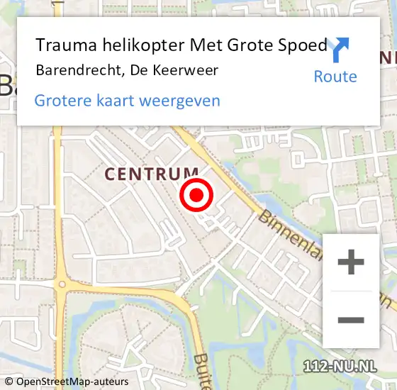 Locatie op kaart van de 112 melding: Trauma helikopter Met Grote Spoed Naar Barendrecht, De Keerweer op 7 februari 2022 20:12