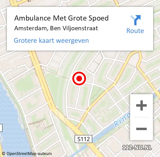 Locatie op kaart van de 112 melding: Ambulance Met Grote Spoed Naar Amsterdam, Ben Viljoenstraat op 7 februari 2022 20:37