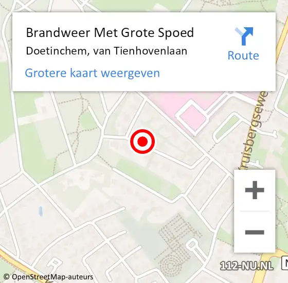 Locatie op kaart van de 112 melding: Brandweer Met Grote Spoed Naar Doetinchem, van Tienhovenlaan op 7 februari 2022 20:54