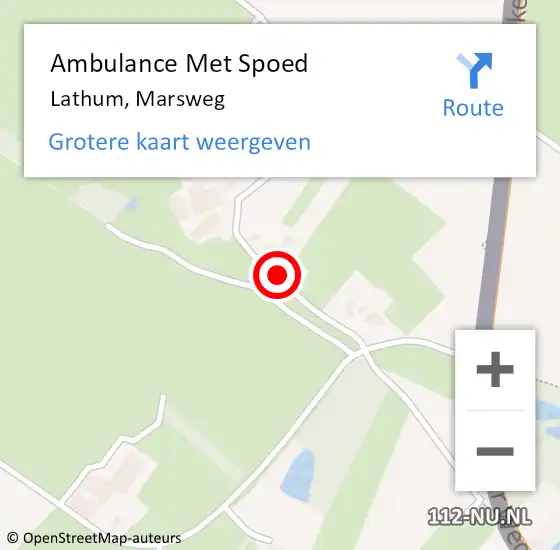 Locatie op kaart van de 112 melding: Ambulance Met Spoed Naar Lathum, Marsweg op 7 februari 2022 20:54