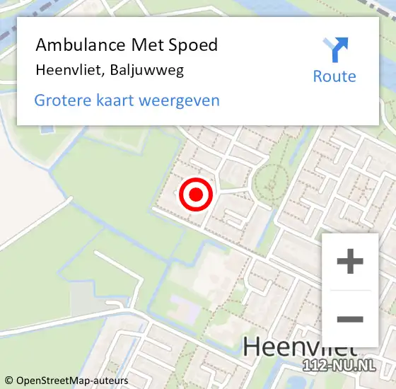 Locatie op kaart van de 112 melding: Ambulance Met Spoed Naar Heenvliet, Baljuwweg op 7 februari 2022 21:00