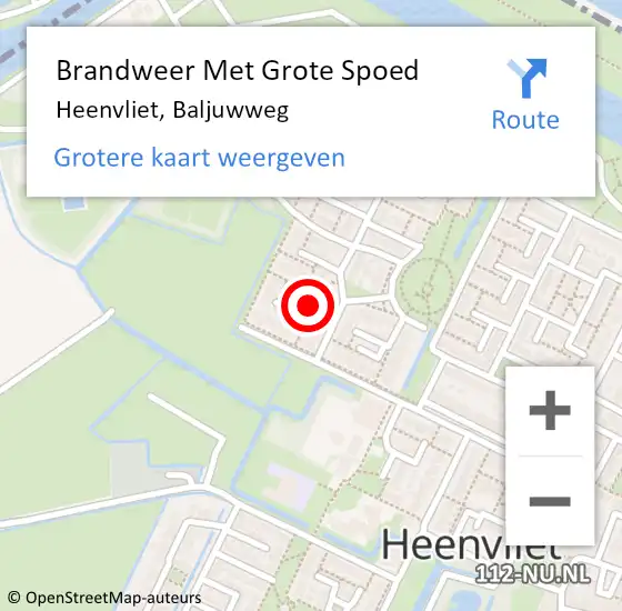 Locatie op kaart van de 112 melding: Brandweer Met Grote Spoed Naar Heenvliet, Baljuwweg op 7 februari 2022 21:03