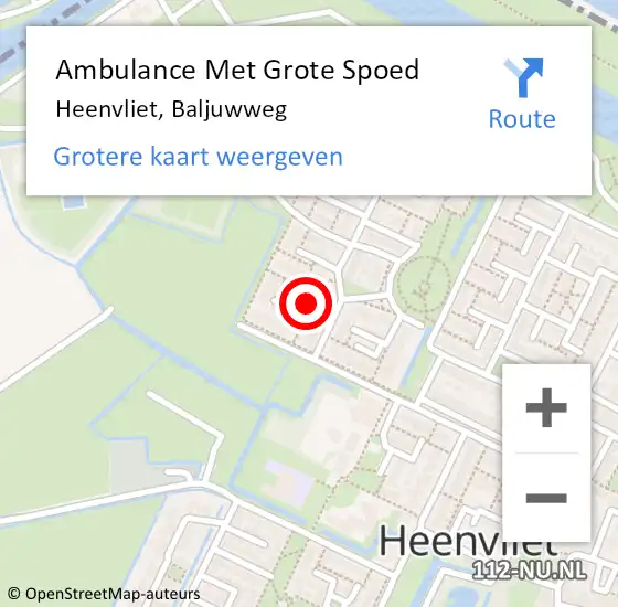 Locatie op kaart van de 112 melding: Ambulance Met Grote Spoed Naar Heenvliet, Baljuwweg op 7 februari 2022 21:05