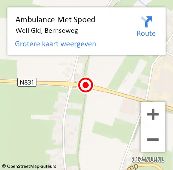 Locatie op kaart van de 112 melding: Ambulance Met Spoed Naar Well Gld, Bernseweg op 7 juli 2014 16:45