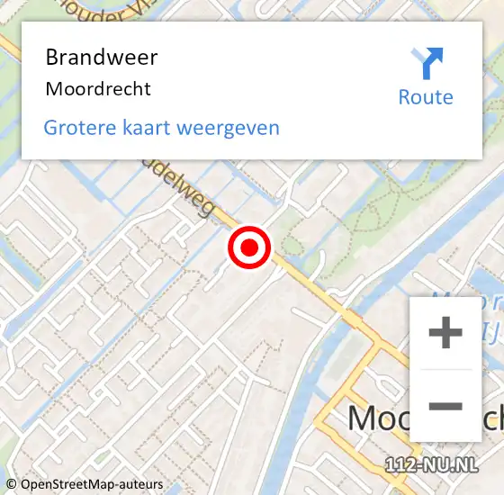 Locatie op kaart van de 112 melding: Brandweer Moordrecht op 7 februari 2022 21:39