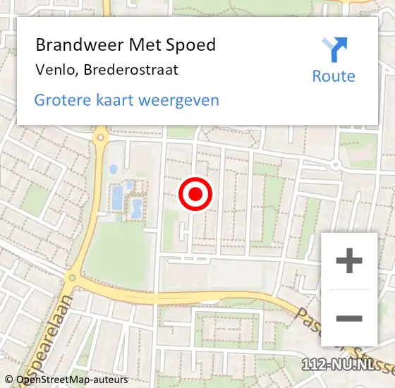 Locatie op kaart van de 112 melding: Brandweer Met Spoed Naar Venlo, Brederostraat op 7 februari 2022 22:18