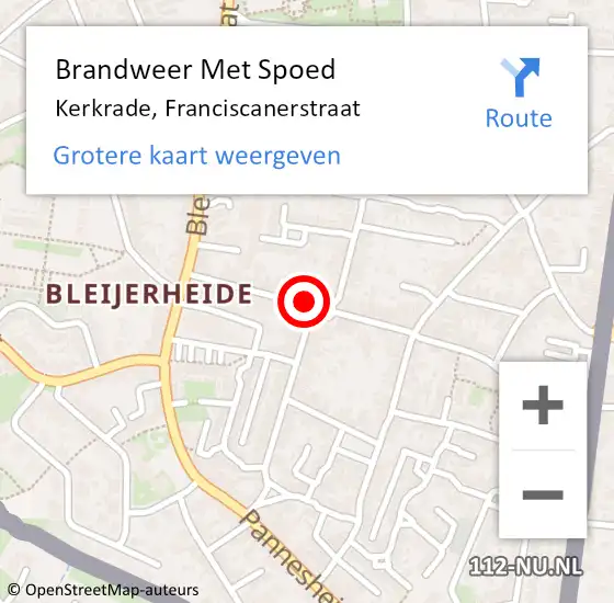 Locatie op kaart van de 112 melding: Brandweer Met Spoed Naar Kerkrade, Franciscanerstraat op 7 februari 2022 22:30