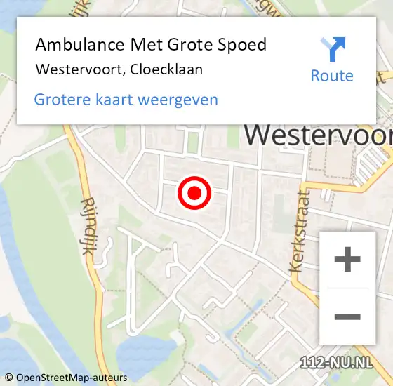 Locatie op kaart van de 112 melding: Ambulance Met Grote Spoed Naar Westervoort, Cloecklaan op 7 februari 2022 22:41