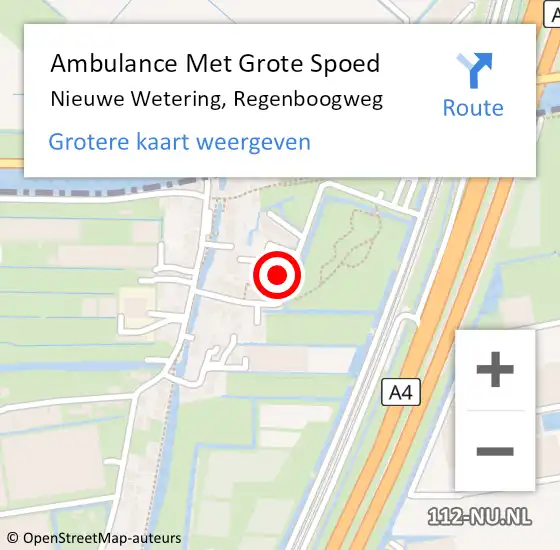 Locatie op kaart van de 112 melding: Ambulance Met Grote Spoed Naar Nieuwe Wetering, Regenboogweg op 7 februari 2022 22:53