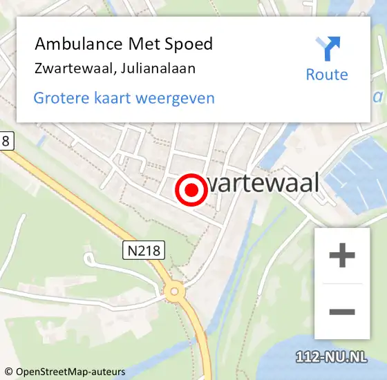 Locatie op kaart van de 112 melding: Ambulance Met Spoed Naar Zwartewaal, Julianalaan op 7 februari 2022 23:22