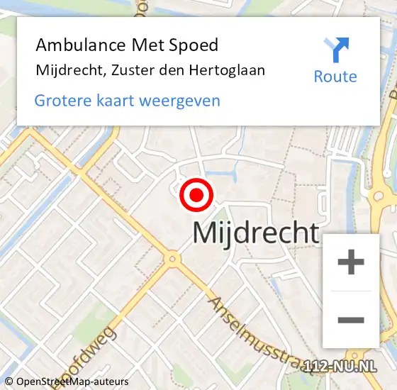 Locatie op kaart van de 112 melding: Ambulance Met Spoed Naar Mijdrecht, Zuster den Hertoglaan op 8 februari 2022 00:24