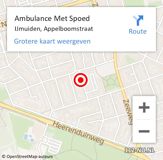 Locatie op kaart van de 112 melding: Ambulance Met Spoed Naar IJmuiden, Appelboomstraat op 8 februari 2022 03:59