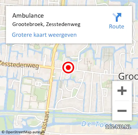 Locatie op kaart van de 112 melding: Ambulance Grootebroek, Zesstedenweg op 8 februari 2022 04:58