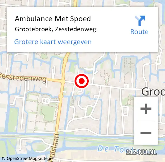 Locatie op kaart van de 112 melding: Ambulance Met Spoed Naar Grootebroek, Zesstedenweg op 8 februari 2022 05:03