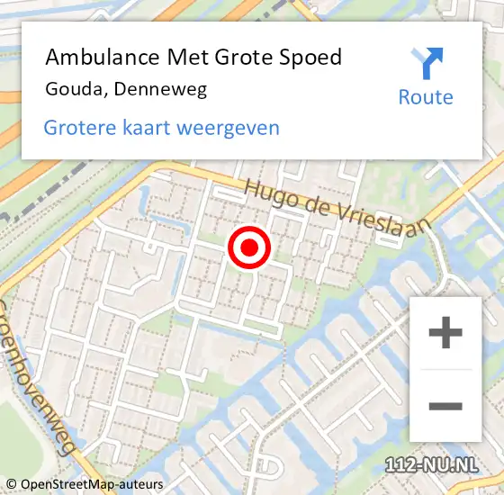 Locatie op kaart van de 112 melding: Ambulance Met Grote Spoed Naar Gouda, Denneweg op 8 februari 2022 06:26