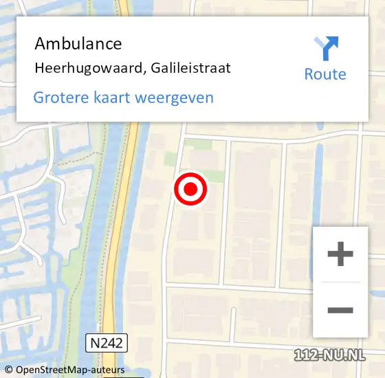 Locatie op kaart van de 112 melding: Ambulance Heerhugowaard, Galileistraat op 8 februari 2022 07:21