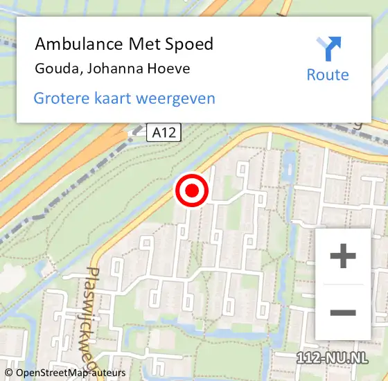 Locatie op kaart van de 112 melding: Ambulance Met Spoed Naar Gouda, Johanna Hoeve op 8 februari 2022 07:27