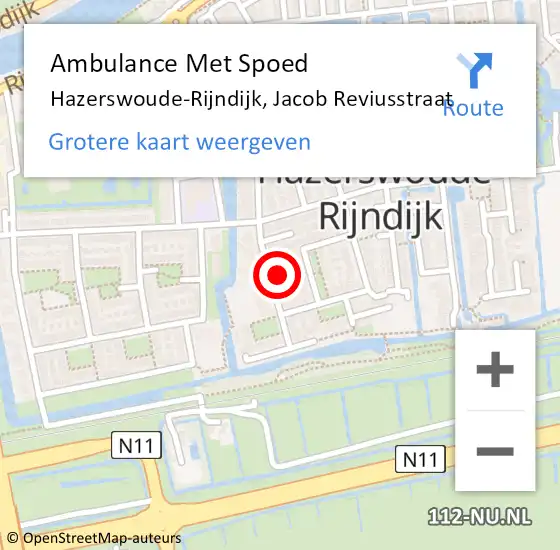 Locatie op kaart van de 112 melding: Ambulance Met Spoed Naar Hazerswoude-Rijndijk, Jacob Reviusstraat op 8 februari 2022 07:39